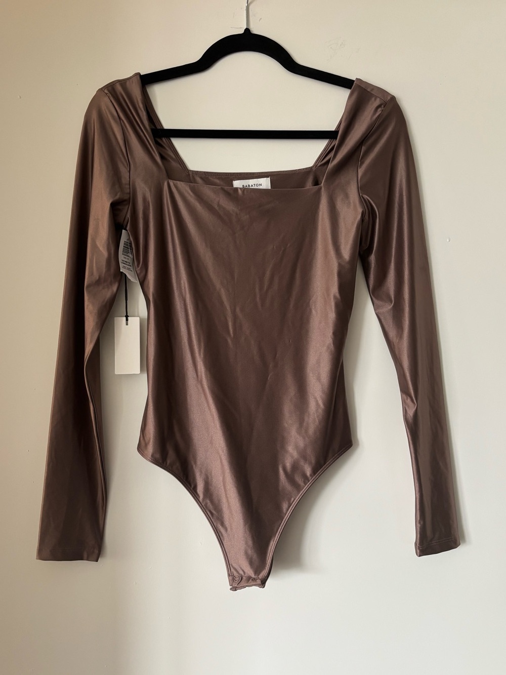 Babaton Aritzia Taupe Long Sleeve Square Neck Bodysuit